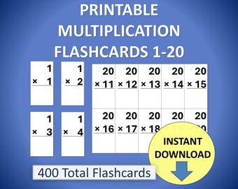 Printable Math Flashcards: Multiplication 1-20 Fact Cards (PDF)