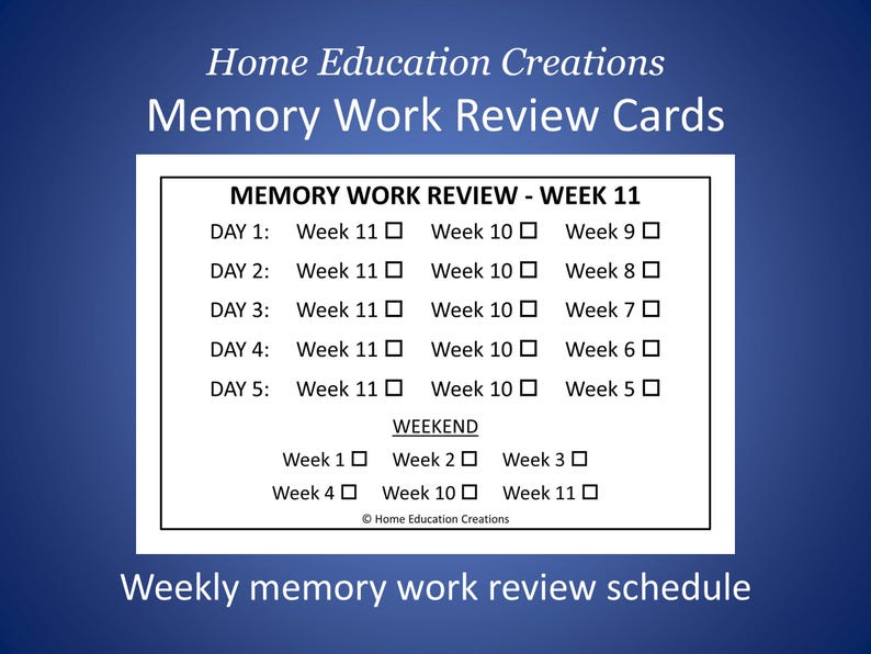 Memory Work Review Cards - CC Foundations - Homeschool Weekly Schedule (Digital Download) image 1