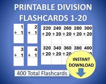Printable Math Flashcards: Division 1-20 Fact Cards (PDF)