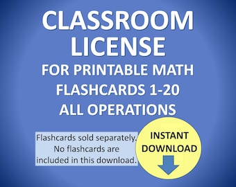 Classroom License for Printable Math Flashcards: All Operations 1-20 Fact Cards (PDF)