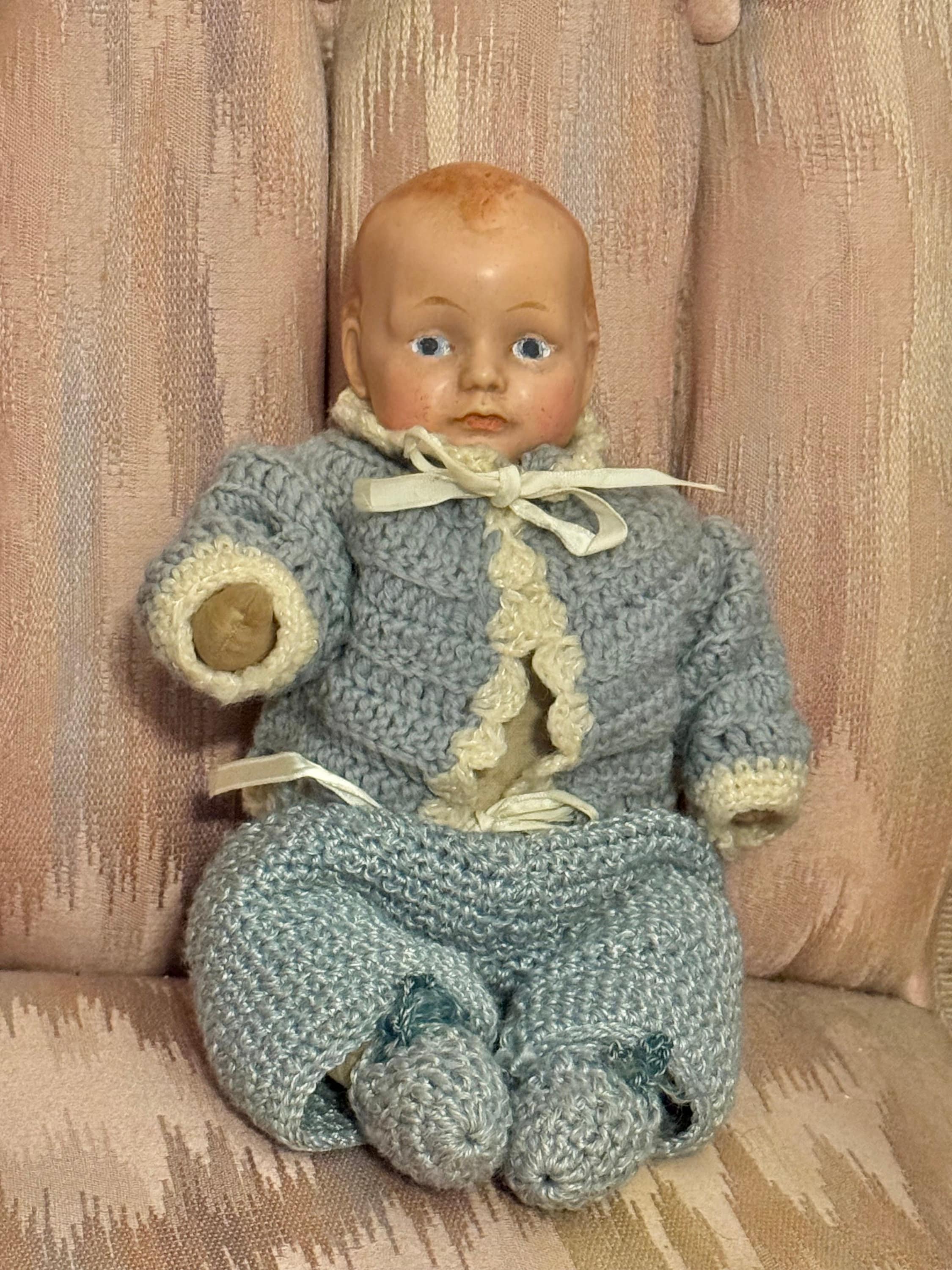 * antique doll ❀ ストローハットと蝶ネクタイ ミニョネットboy antique doll ❀ ストローハットと蝶ネクタイ ミニョネットboy
