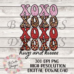 XOXO  Stacked Cheetah Print-Digital Download-Shirt Designs-Happy Valentines Day png, xoxo png, Valentines Sublimation, Hugs and Kisses PNG