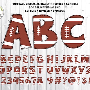 Alfabeto de futebol • Letras, números e símbolos PNG, Letras do alfabeto esportivo • Doodle feito à mão, Design de conjunto de alfabeto de sublimação 300 DPI PNG