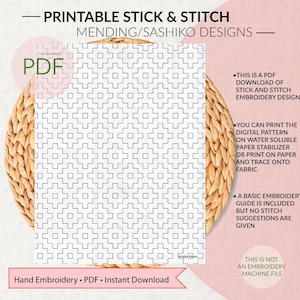 Sashiko Style Stick + Stitch Visible Mending • Sashiko PDF Embroidery Pattern • Jean Repair • Embroidery Pattern • PDF Digital Download