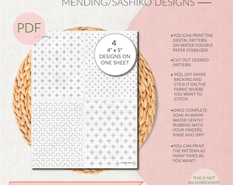 Sashiko Style Stick + Stitch Visible Mending 4er Pack #1 • Stickerei • Jeans Reparatur • Langsames Ausbessern • PDF Digital Download