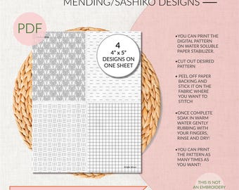 Sashiko Style Stick + Stitch Visible Mending 4er Pack #2 • Stickerei • Jeans Reparatur • Langsames Nähen • PDF Digital Download