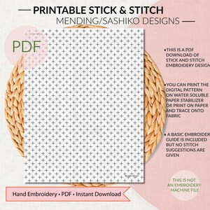 Sashiko Style Stick + Stitch, Visible Mending, PDF Embroidery, Stick + Stitch Jean Repair, Sashiko Embroidery Pattern, PDF Digital Download