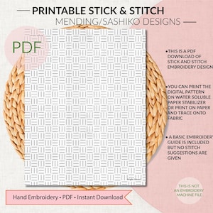 Style Sashiko avec bâton + point, raccommodage visible, broderie PDF, réparation de Jean avec bâton + point, motif de broderie Sashiko, téléchargement numérique PDF