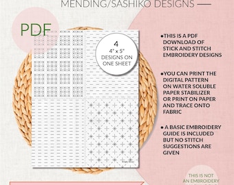 Sashiko Style Stick + Stitch Visible Mending 4er Pack #3 • Stickerei • Jeans Reparatur • Langsames Nähen • PDF Digital Download
