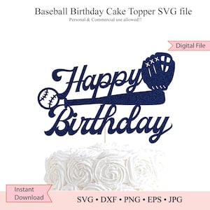 Topo de bolo de aniversário de beisebol • Feliz aniversário de beisebol • Arquivo SVG • Arquivo Cricut • Arquivo Silhouette • png • dxf • eps • jpg