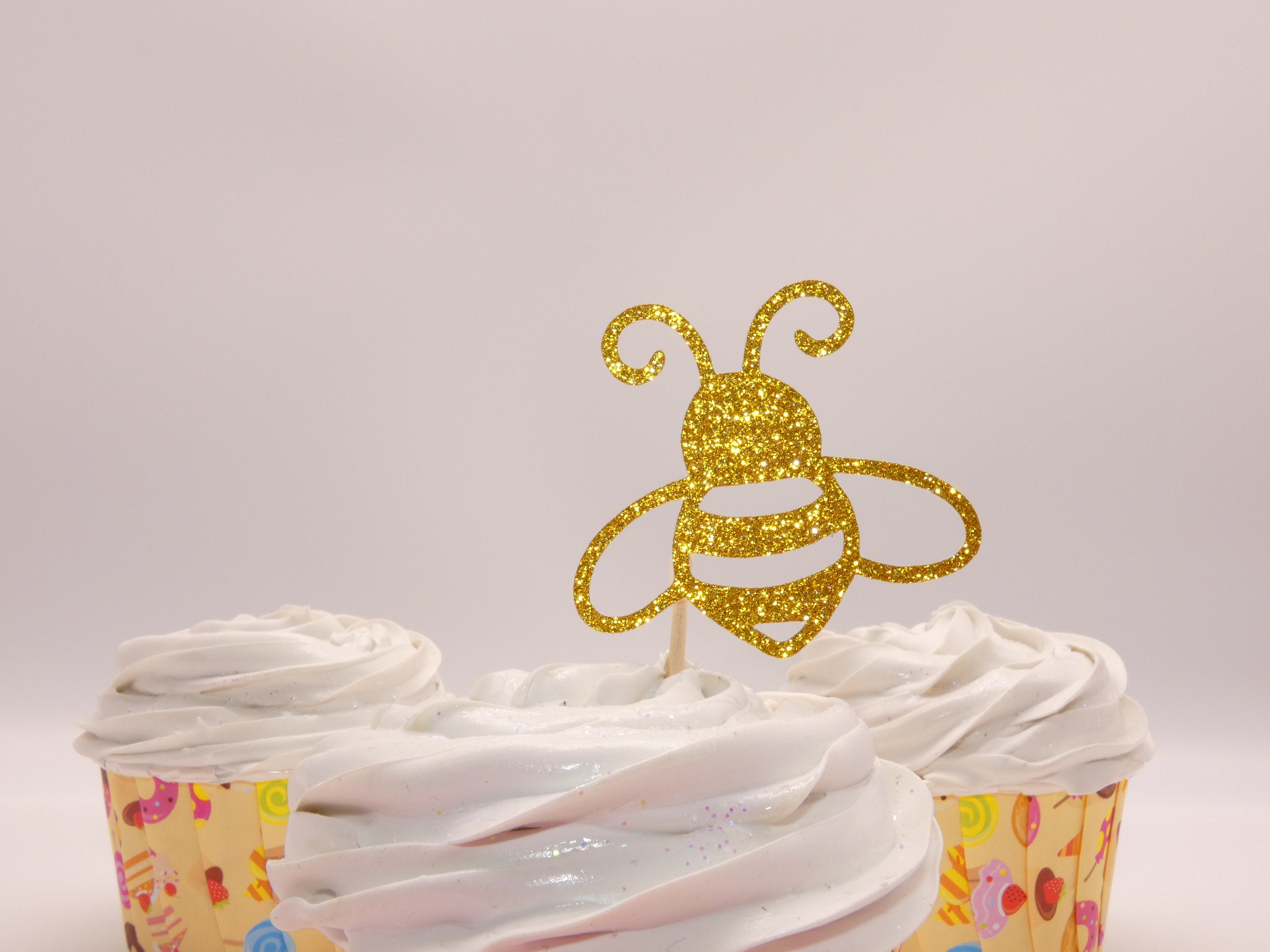 Bee Cupcake Toppers Glitter Bee Birthday Cupcake Toppers Bee Etsy UK