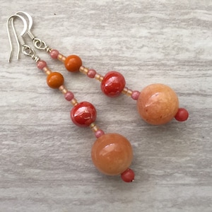 Coral, peach, orange beaded dangle earrings