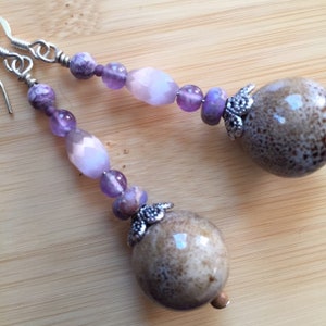 Long purple beaded earrings natural feminine elegant handmade image 7