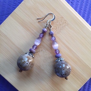 Long purple beaded earrings natural feminine elegant handmade image 8