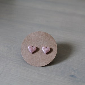 boucle d'oreille puce mini cœur acier inoxydable rose glitter