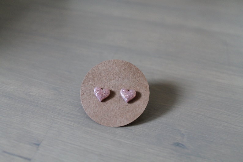 boucle d'oreille puce mini cœur acier inoxydable rose glitter