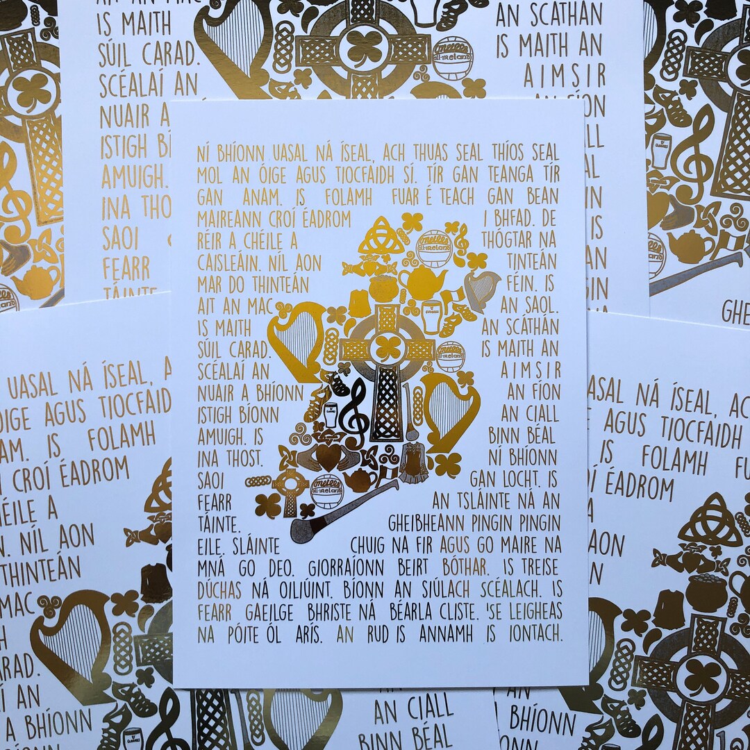 Metallic Gold Irish Art Seanfhocail Irish Proverbs Gaeilge Etsy Ireland