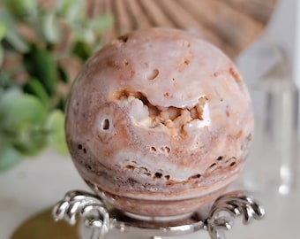 Peachy Pink Lace Agate Sphere: Indonesian Druzy Crystal Decor (48mm)