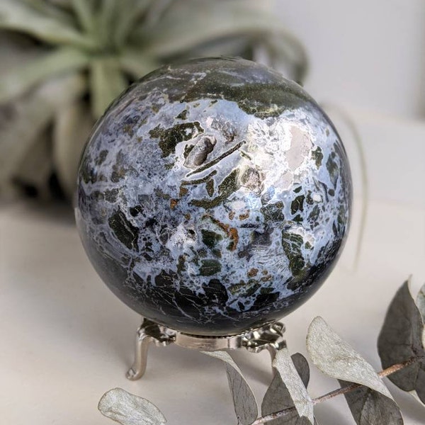 Blue Planet Swirly Pyrite Ocean Jasper Sphere