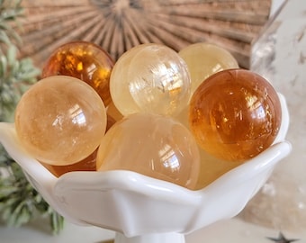 Honey Calcite Mini Sphere: Crystal Decor, Meditation Stone (30mm)