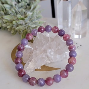 Unicorn Stone Bracelet: Lepidolite Pink Tourmaline Crystal Healing (6mm)