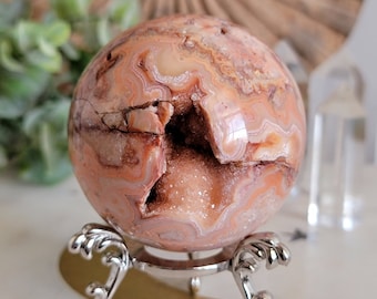Druzy Pink Lace Agate Sphere: Indonesian Crystal Decor