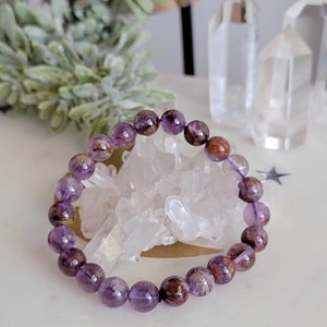 Super Seven 7  Amethyst Cacoxenite Smoky Quartz 6mm Beaded Crystal Bead Stretch Bracelet Crystal Healing Jewelry Wrist Candy