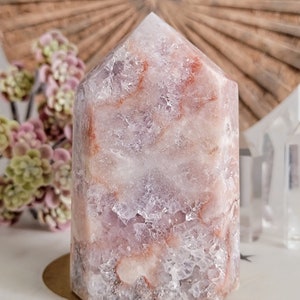 River of Shimmer Druzy Carved Pink Amethyst Tower Carving PATW2