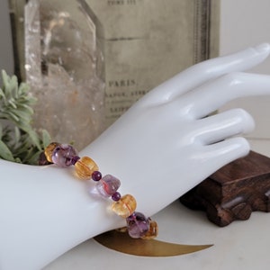 Polished Pebbles Amethyst Citrine Combo Beaded Crystal Bead Stretch Bracelet Crystal Healing Jewelry Wrist CandyAMCB