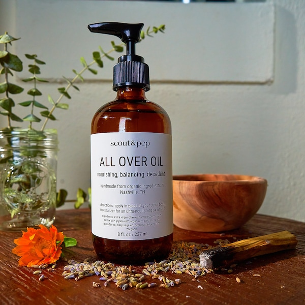 ALL OVER OIL - organic - body - olive - coconut - argan - jojoba - palo santo - geranium - clary sage - nourishing - luxurious - natural