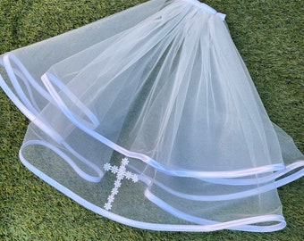 First Holy Communion Veil, Confirmation Veil, 2 Tier Veil, Flower Cross.