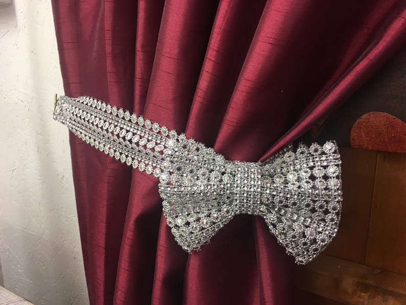 Silver Diamante bow tie backs