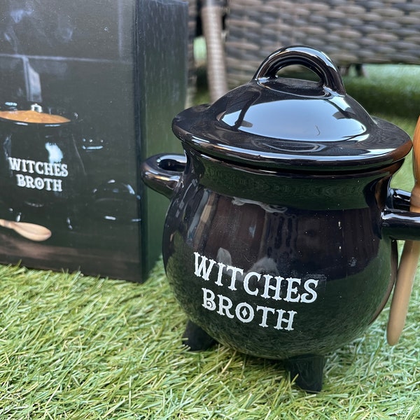 Witches Cauldron soup bowl with Broom Spoon/ Halloween Gift/ Pagan / Witch