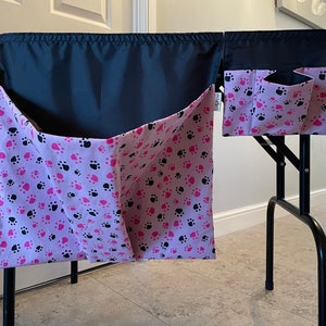 Dog Grooming Fur Bin, Table Tidy & Face Mask / Paw Print / Pink / Blue