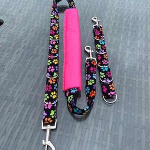 Dog grooming belly strap & extender restraints / neon paw print design