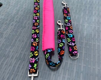 Dog grooming belly strap & extender restraints / neon paw print design
