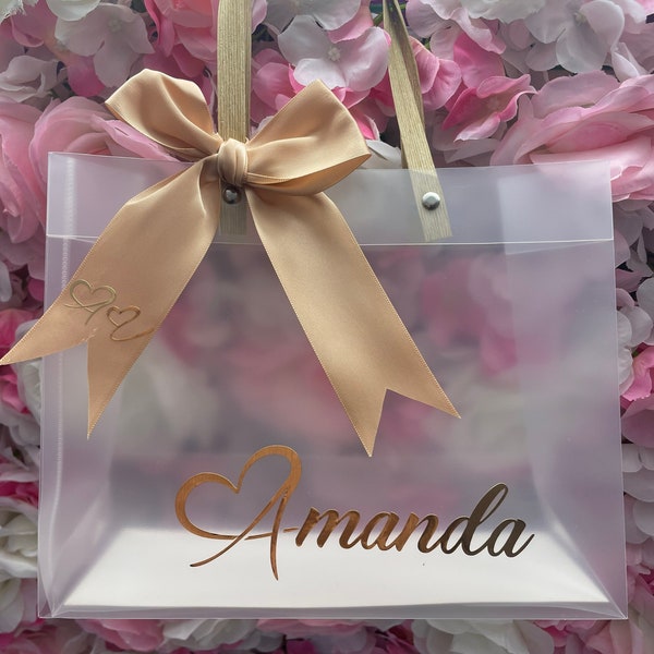 Personalisierte transparente Tasche, Hochzeit, Brautjungfer, Geburtstagsgeschenktasche, klare Tasche