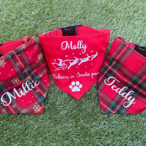 Personalised Christmas Dog Bandana Red Tartan Etsy UK