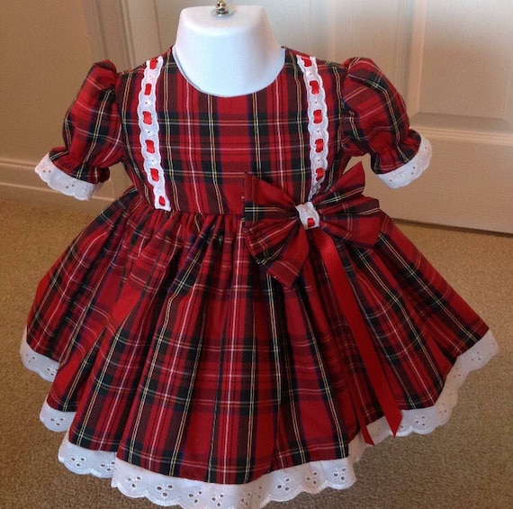 Baby girls red tartan dress / made to 