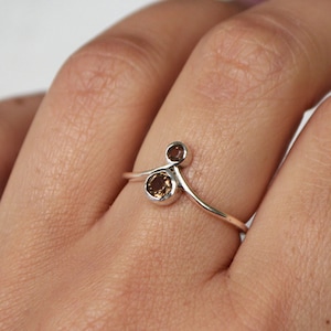 Double Smoky Quartz Pointed Ring • 925 Sterling Silver Dainty Minimal