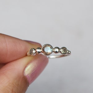 Triple Labradorite Beaded Ring • 925 Sterling Silver • Dainty Stacking Band