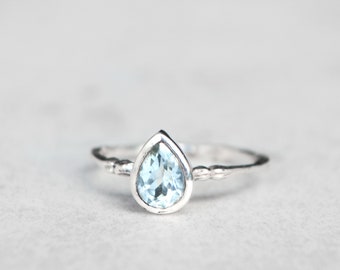 Blue Topaz Teardrop Sterling Silver Ring • 925 Simple Pear Shaped Gemstone