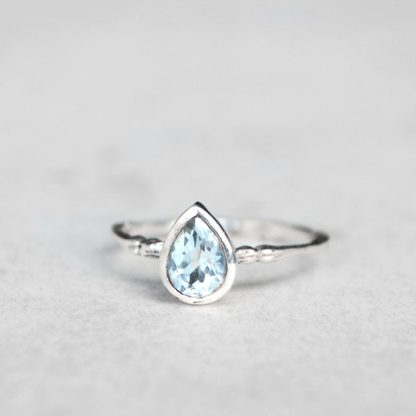 Blue Topaz Teardrop Sterling Silver Ring • 925 Simple Pear Shaped Gemstone