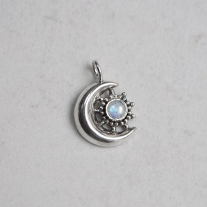 Sun & Moon Pendant • 925 Sterling Silver and Rainbow Moonstone • Lunar Phases