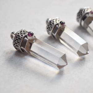 Clear Quartz & Pink Tourmaline Crystal Point Pendant • 925 Sterling Silver Himalayan Ice Quartz • Detailed Healing Meditation Necklace