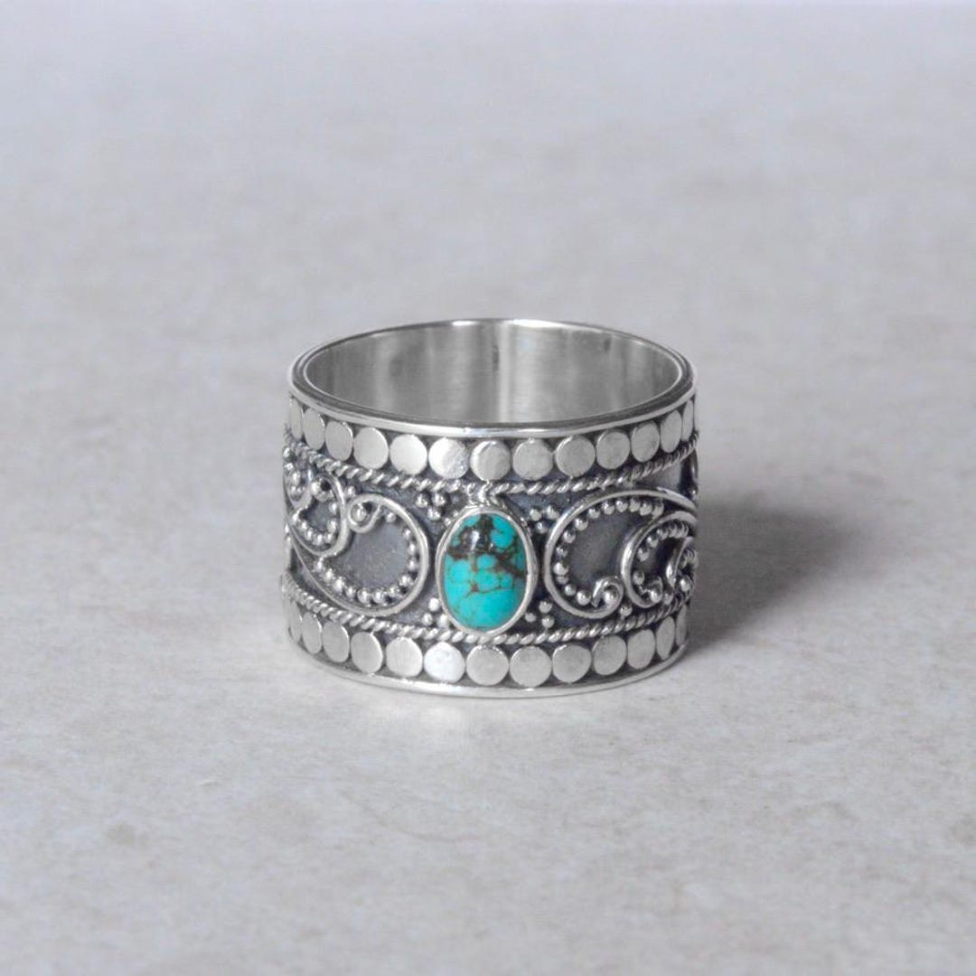Filigree Turquoise Statement Ring • 925 Sterling Silver • Large Chunky ...