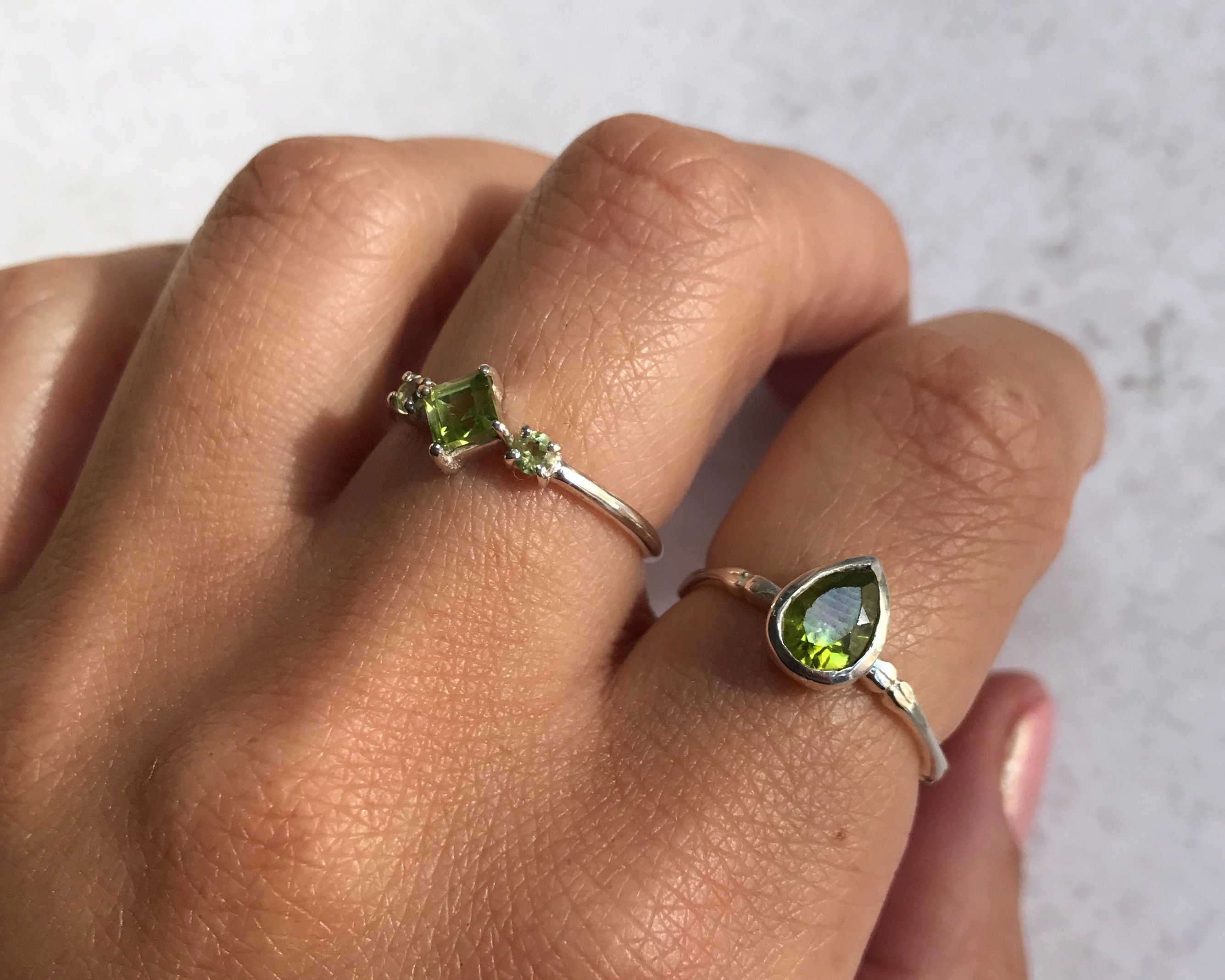 Peridot Teardrop Sterling Silver Ring 925 Simple Pear Shaped
