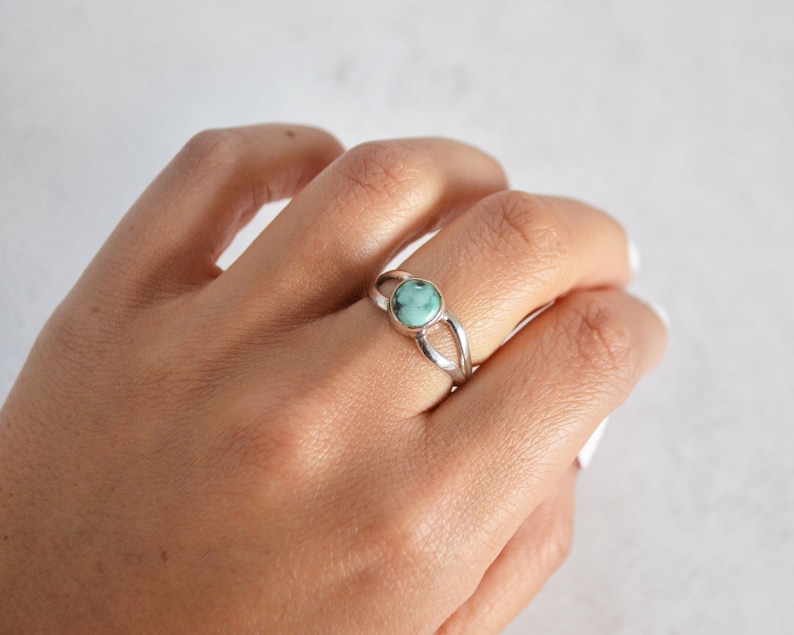 Tibetan Turquoise Simple Ring 925 Sterling Silver image 1