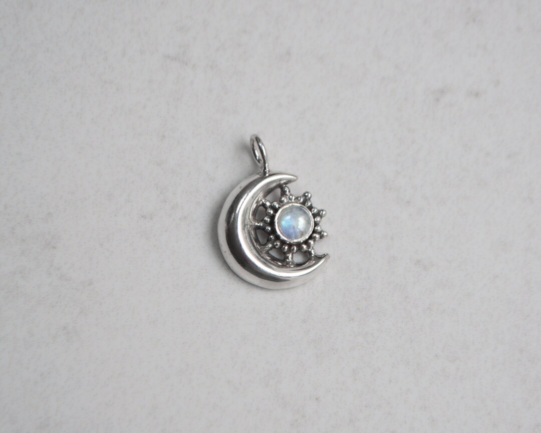 Sun & Moon Pendant • 925 Sterling Silver and Rainbow Moonstone • Lunar ...