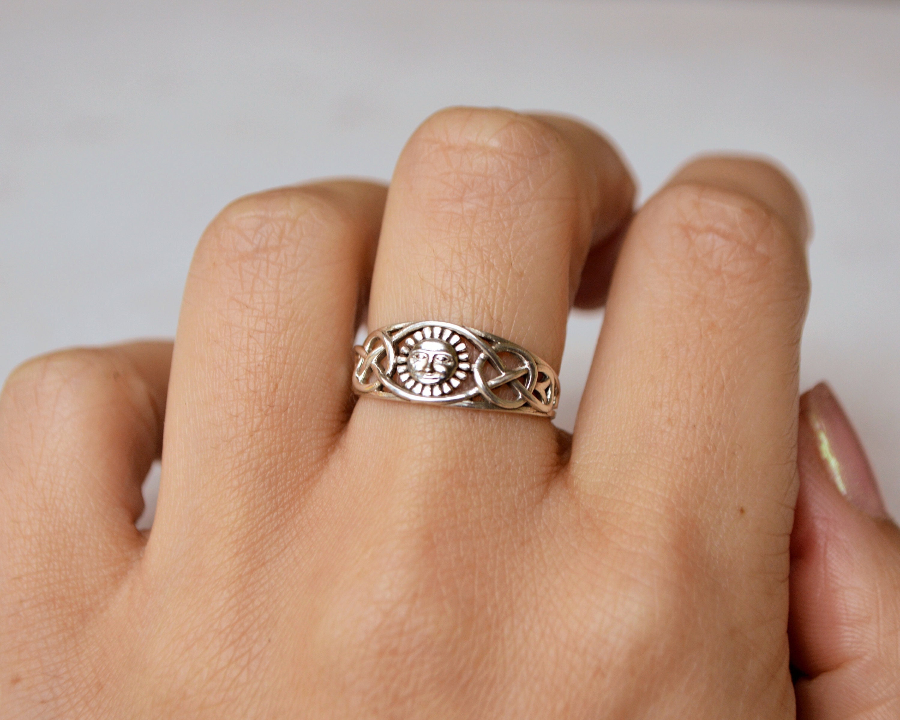Sterling Silver Solstice Ring Celtic Sun 925 Stacking Band